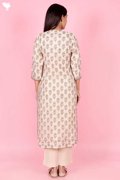 Chanderi Silk Kurta And Pant Set With Dupatta Block Print
